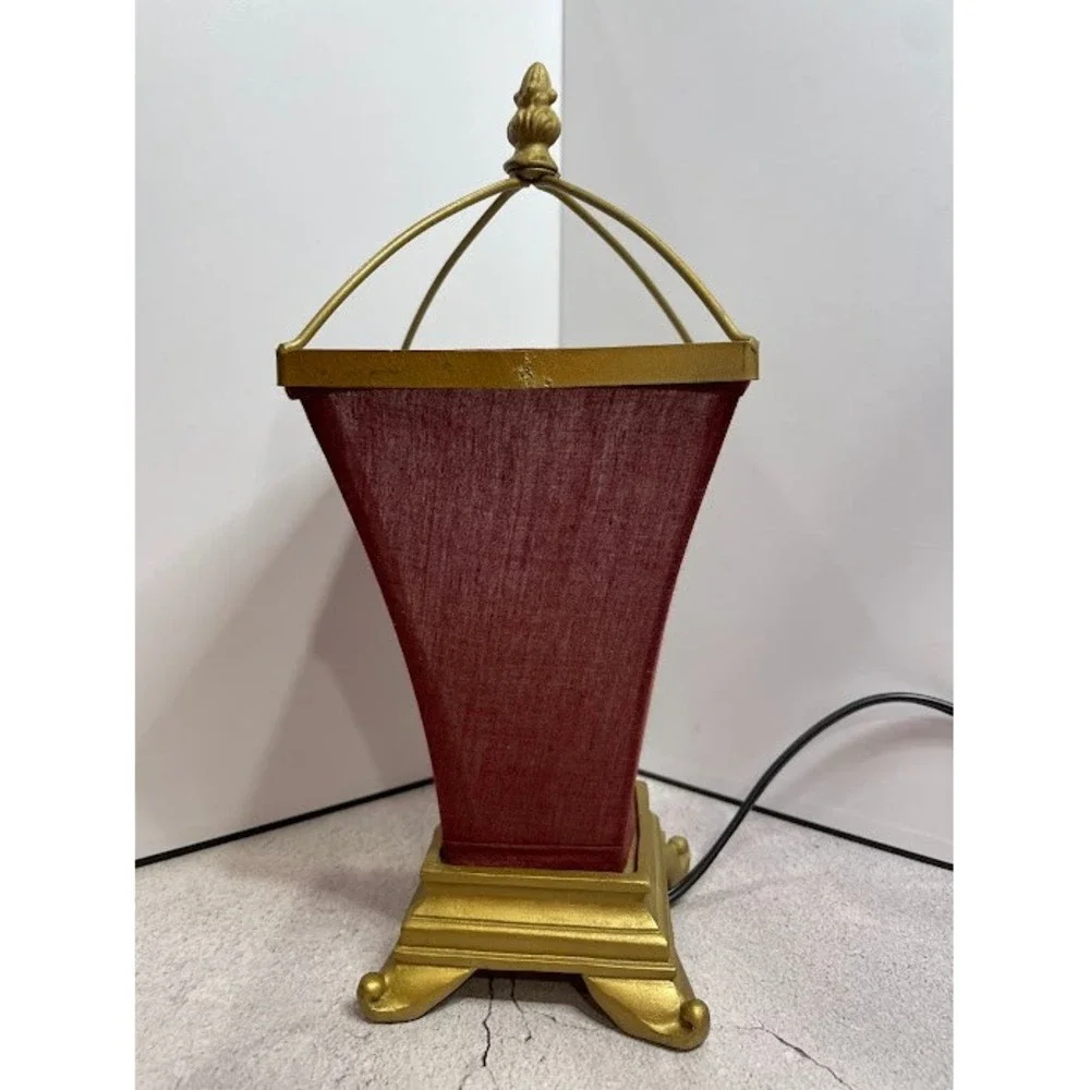 Vintage Regency Style Small Accent Lamp - Burgundy Red Fabric Shade & Gold Base